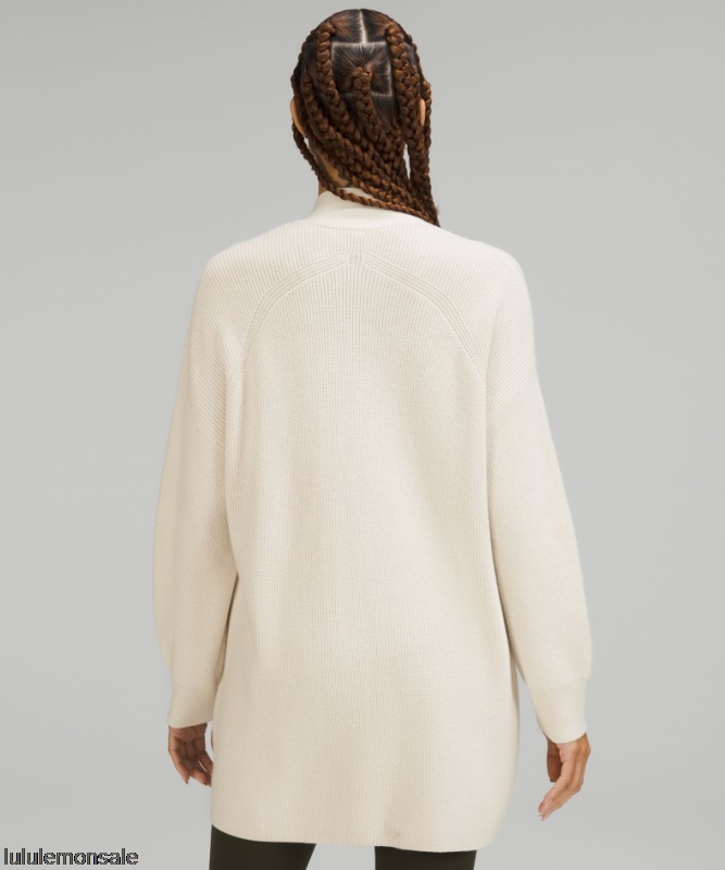 Lululemon Damen DELULU482 | White Opal Gerippter Langer Wickelpullover Aus Einer Merinowollmischung